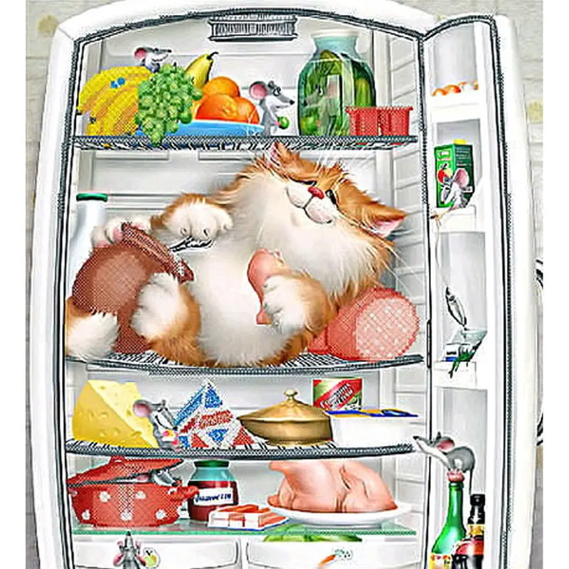 GLymg Diy Diamond Painting Cartoon Cat Food Refrigerator Embroidery All Craft Accessories Thorn To Draw Needlework | Дом и сад