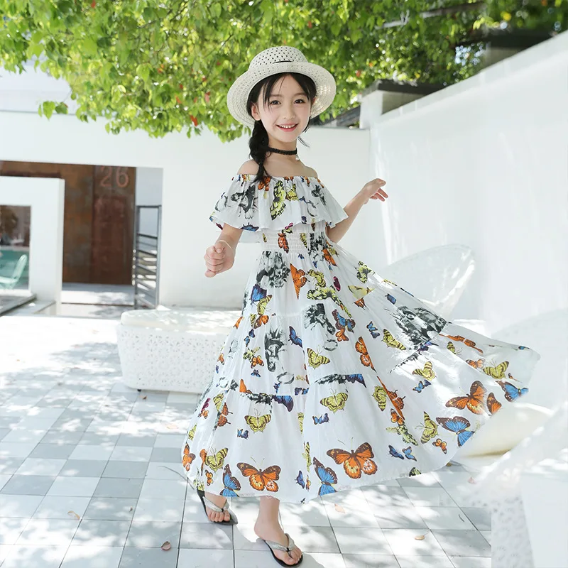 Girls Dress Bohemia Style Dresses Floral for Adolescents 6-10T Big Kids Clothes | Детская одежда и обувь