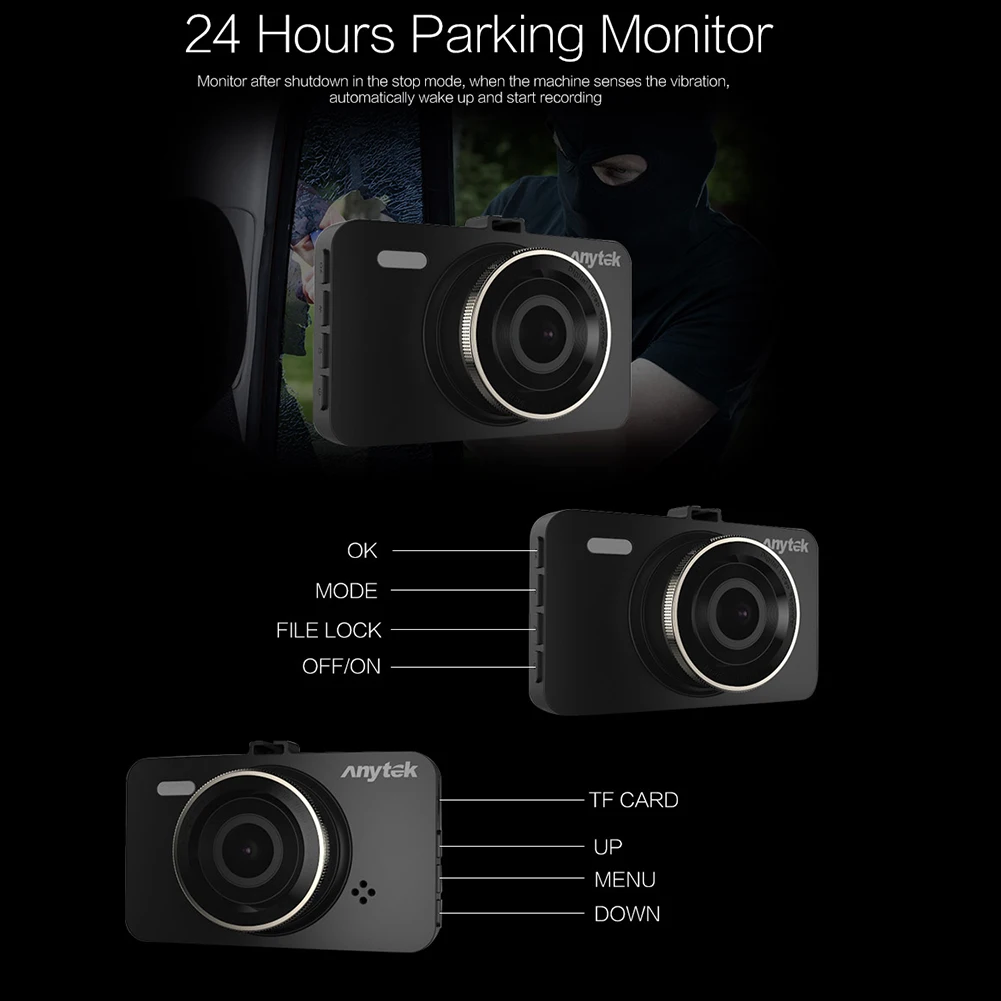 Автомобильный видеорегистратор full HD 1080 P оригинал Anytek A78 150 градусов 6G объектив