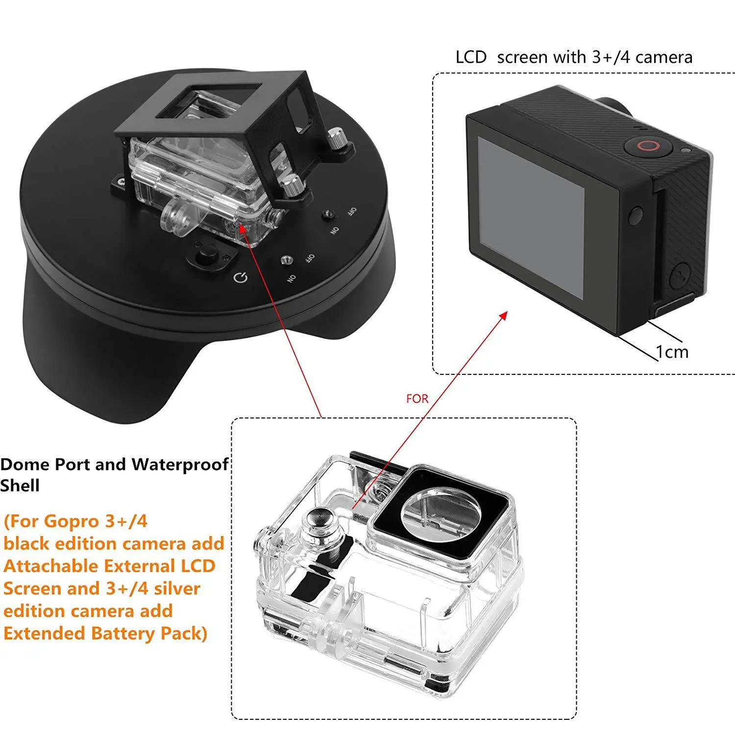 Shoot 2.5 Version 6inch Diving Underwater Lens Hood Dome Port for Gopro Hero 4/3+ Black Silver Camera Add Attachable | Электроника