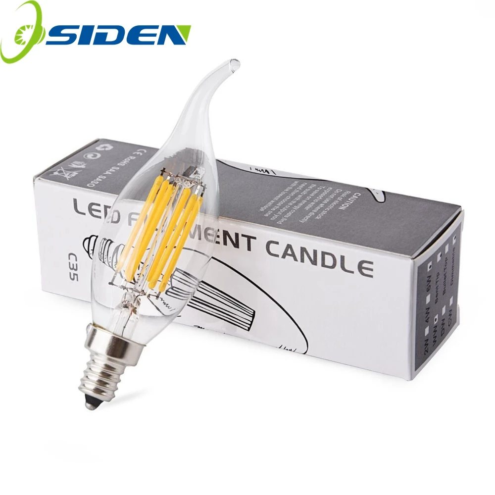 E14 Светодиодная лампа в форме свечи Cob накаливания стеклянный корпус 220 В 2 Вт 4 6