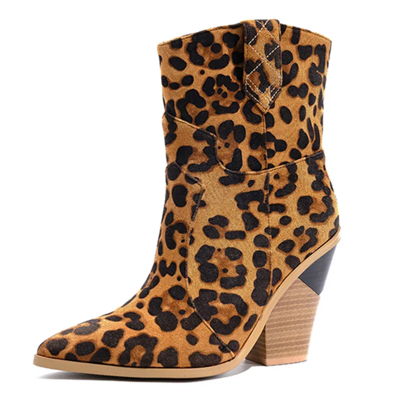 yellow Leopard MORAZORA Size 34-46 New Brand ankle boots for women thick high heels ladies autumn winter boos gold silver fashion women boots - Цвет: yellow Leopard