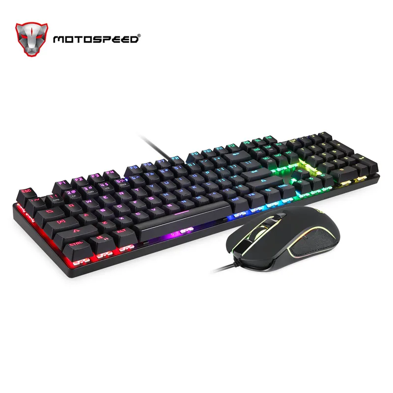 Motospeed CK888 механическая клавиатура светодиодный с цветной светящейся подсветкой мультимедийная эргономичная игровая клавиатура и мышь Набор для игры
