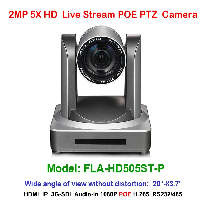 

2MP Full HD Indoor Digital Video POE 1080P PTZ Camera IP 5x Optical Zoom 1920x1080 at 60fps HDMI 3G-SDI 83.7 degree FOV