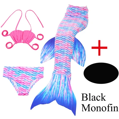 Colorful - Black Fin Купальник для купания для девочек с бикини Ариэль хвост русалки для купания купальный костюм с плавниками для детей Русалка и нож для подводной охоты - Цвет: Colorful - Black Fin