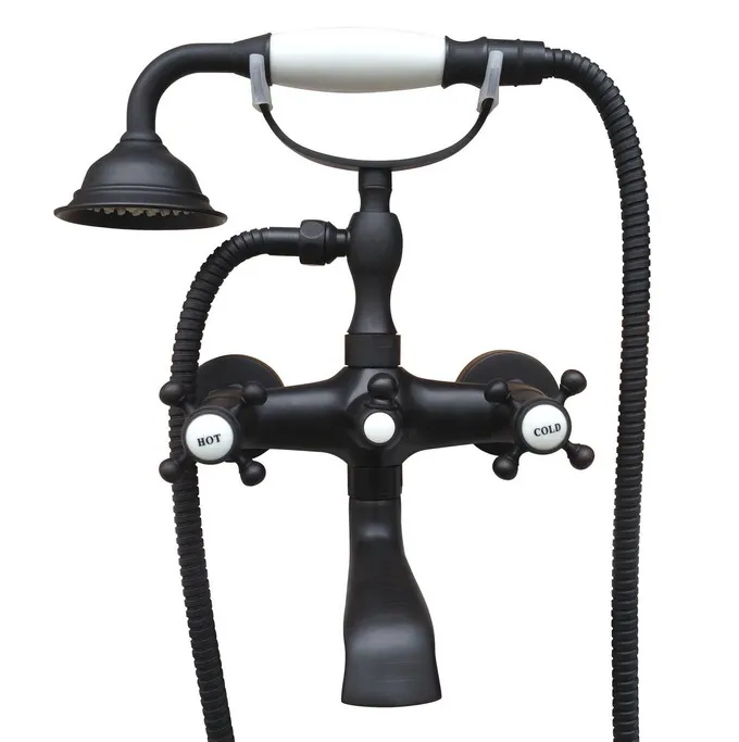 

Black Oil Rubbed Brass Double Cross Handles Wall Mounted Claw Foot Bathroom Tub Faucet Mixer Tap With Handshower mtf609