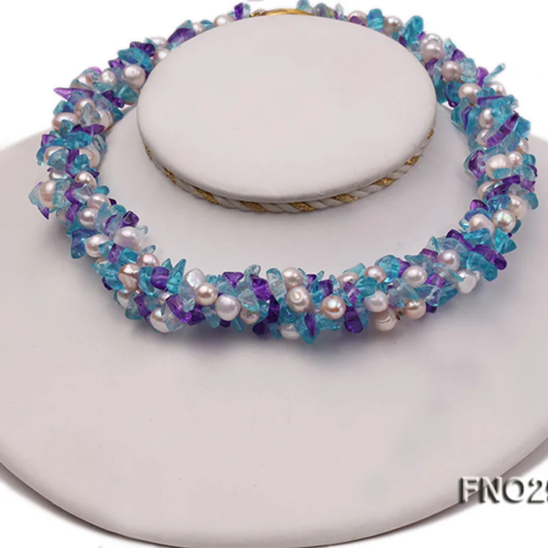 JYX High Quality Charming 8-10mm natural White Round Freshwater Pearl and Crystal Chips Necklace 38&quot | Украшения и аксессуары