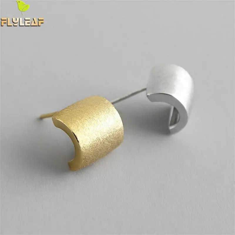 

Flyleaf Ins Drawing Geometric Semicircle 100% 925 Sterling Silver Stud Earrings For Women Gold Earings Fashion Jewelry Fine
