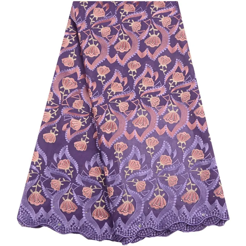 Фиолетовая 2019 африканская кружевная ткань нигерийская хлопковая с вышивкой