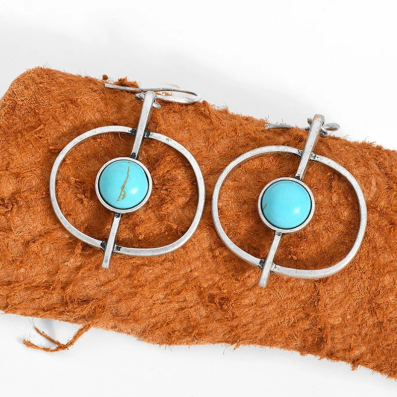 Женская обувь в богемном стиле с голубым камнем длинные Винтажные серьги