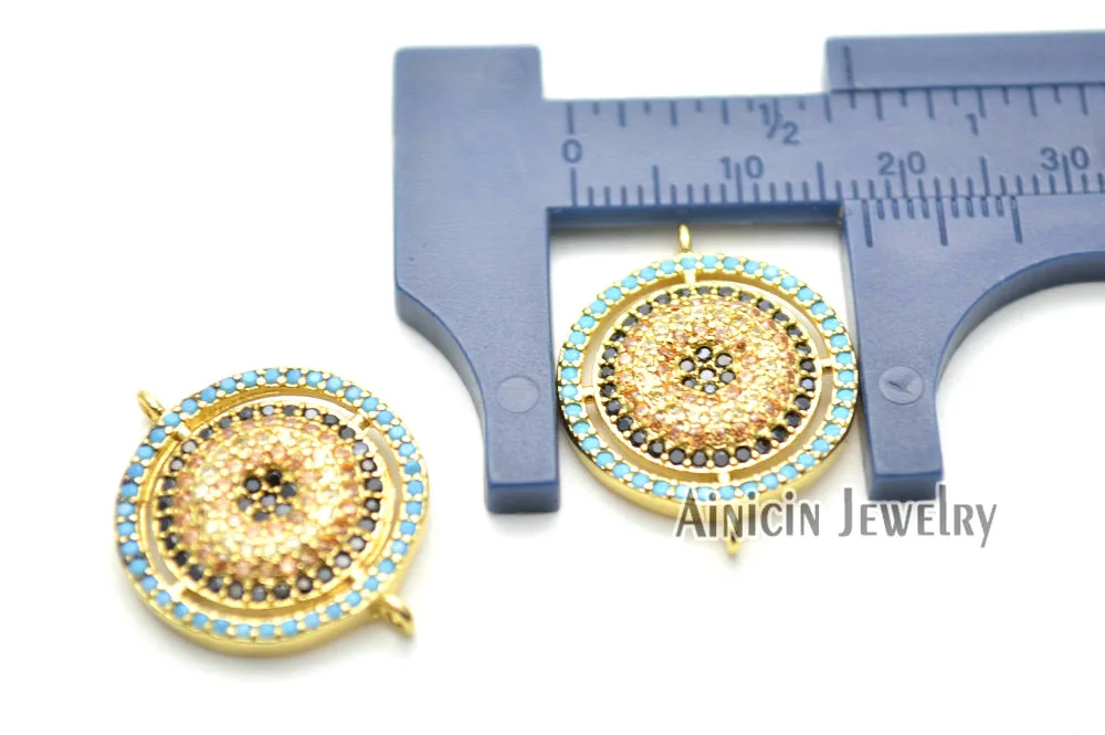 

10pcs Gold Plating Full Rhinestone Setting Sags And Crests Round Shape Tow Loops Jewelry Connectors For Jewelry Making Findings