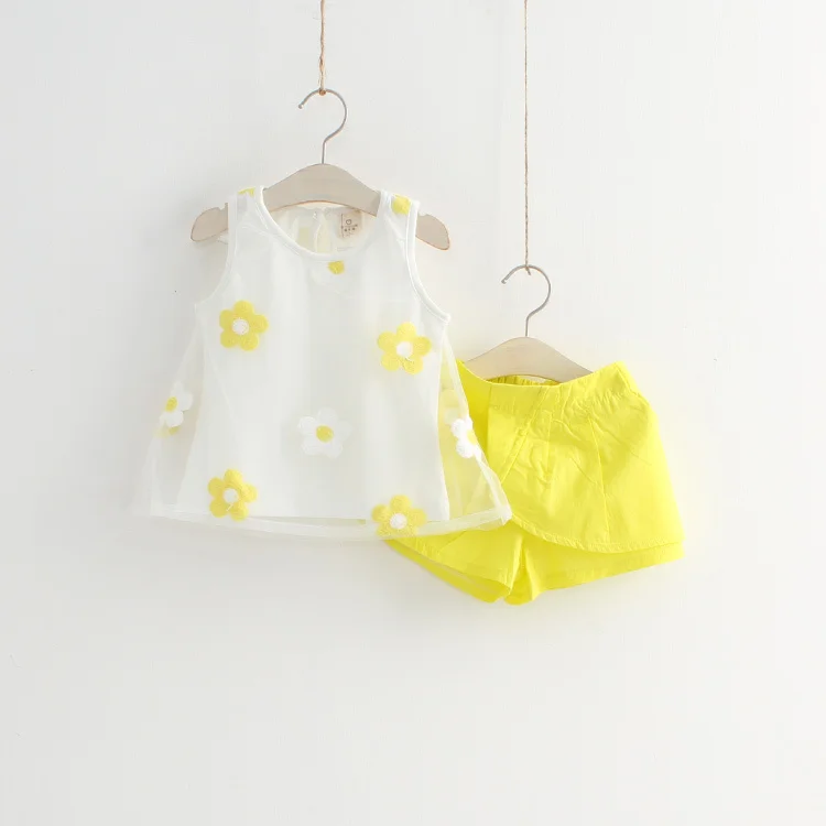 Летние комплекты принцессы для девочек костюм без рукавов Милая футболка с
