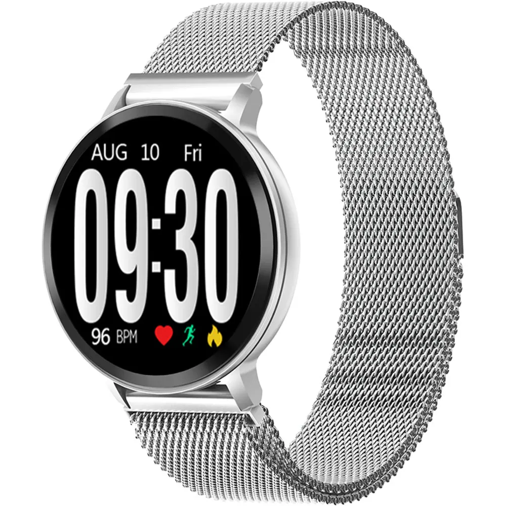 Silver steel strap Смарт-часы с Bluetooth, мужские часы для измерения артериального давления, женские Смарт-часы, водонепроницаемые спортивные часы с трекером, WhatsApp для Android Ios - Цвет: Silver steel strap