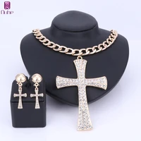 ethiopian cross jewelry set gold color crystal rhinestone necklace earrings africa wedding gifts bride decoration jewellery