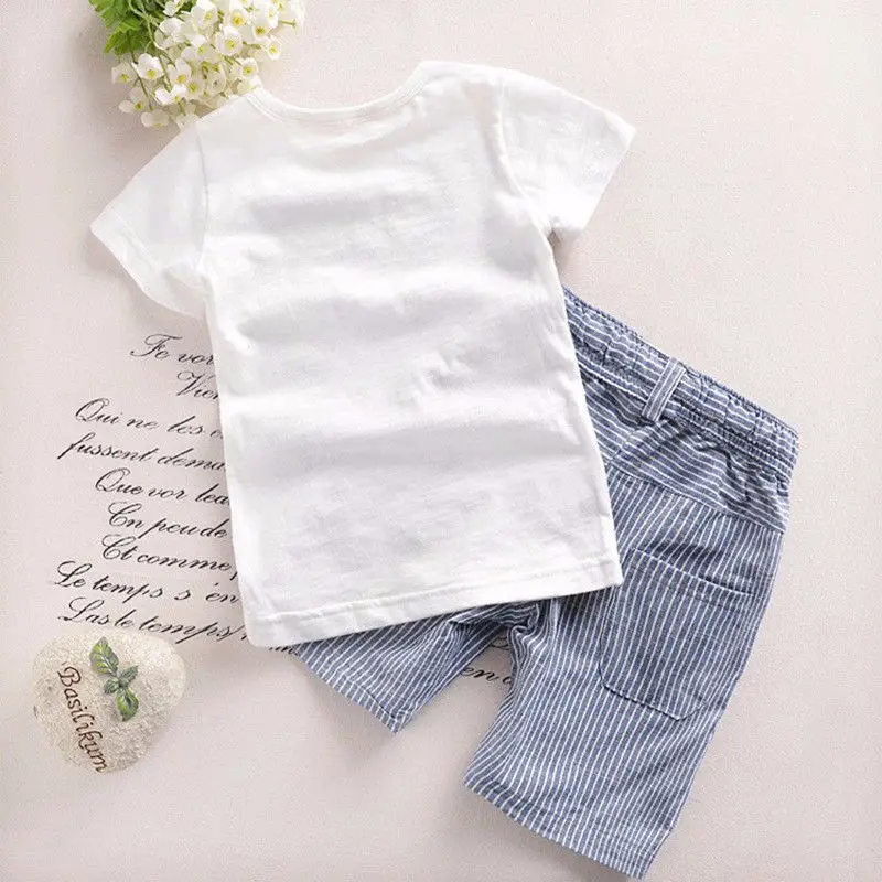 2019 New Summer Toddler Kid Baby Boy Clothes Causal Dinosaur T-shirt Top Tee Strip Short Pants Outfits Set 2PCS | Детская одежда и