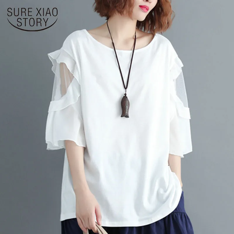 

Women's tops and blouse 2021 chiffon shirts O-neck casual office lady blouse Flare sleeve ladies tops white blouse 3531 50