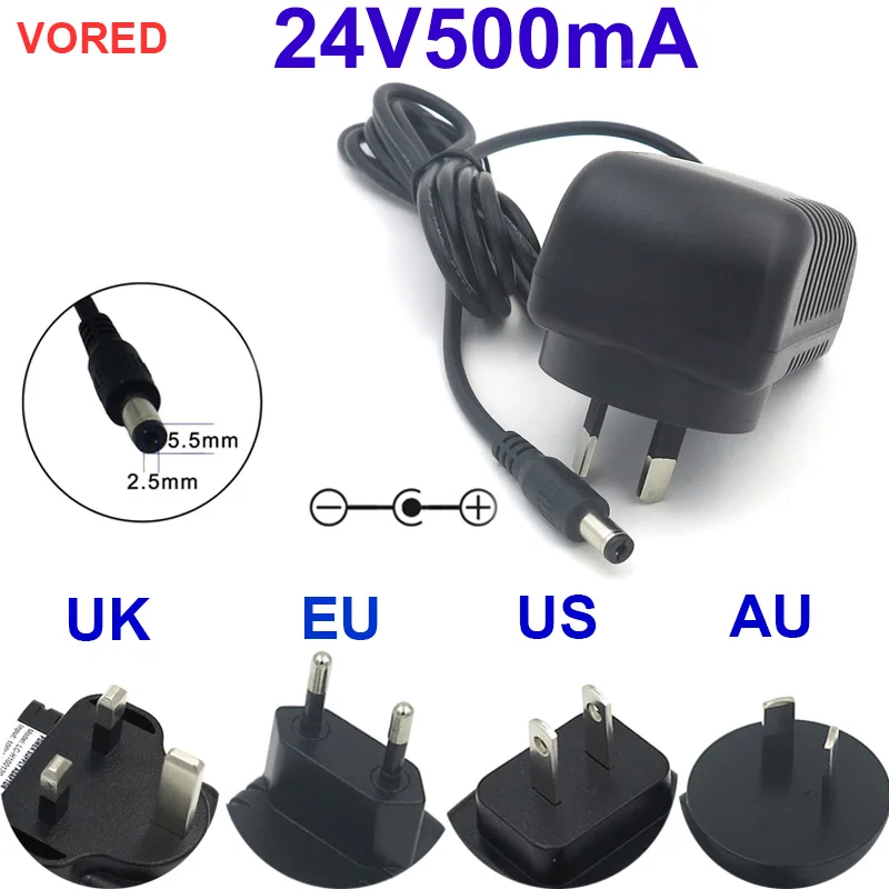 Выход 24V500mA зарядное устройство адаптер питания US/EU/UK/AU штекер конвертер DC 5 5*2 мм