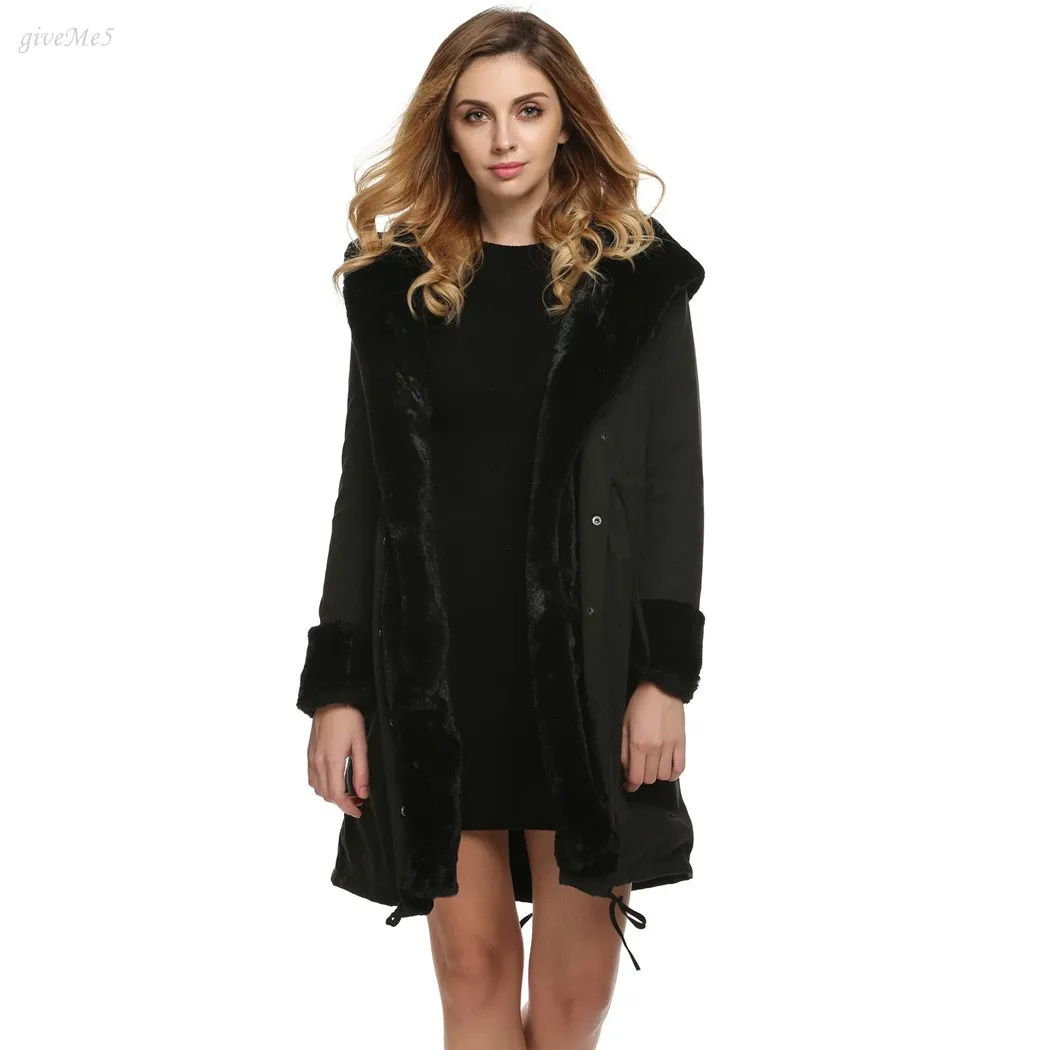 Роскошные Для женщин Искусственный мех пальто Повседневное капюшоном парка Дамы
