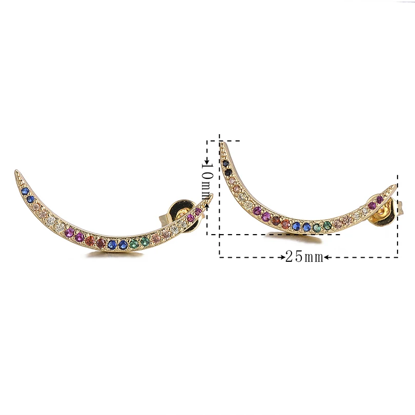 Pipitree Simple Moon Shape AAA Cubic Zirconia Stud Earrings Minimalist for Women Girls Punk Hip Hop Jewelry Brincos | Украшения и
