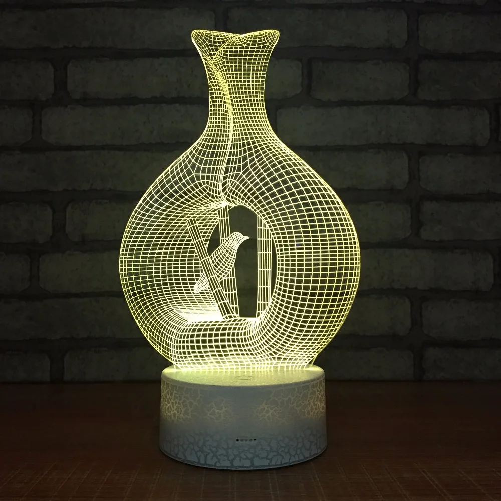 Новинка ваза в форме птицы светодиодная 3D настольная лампа Acylic 3d ночные