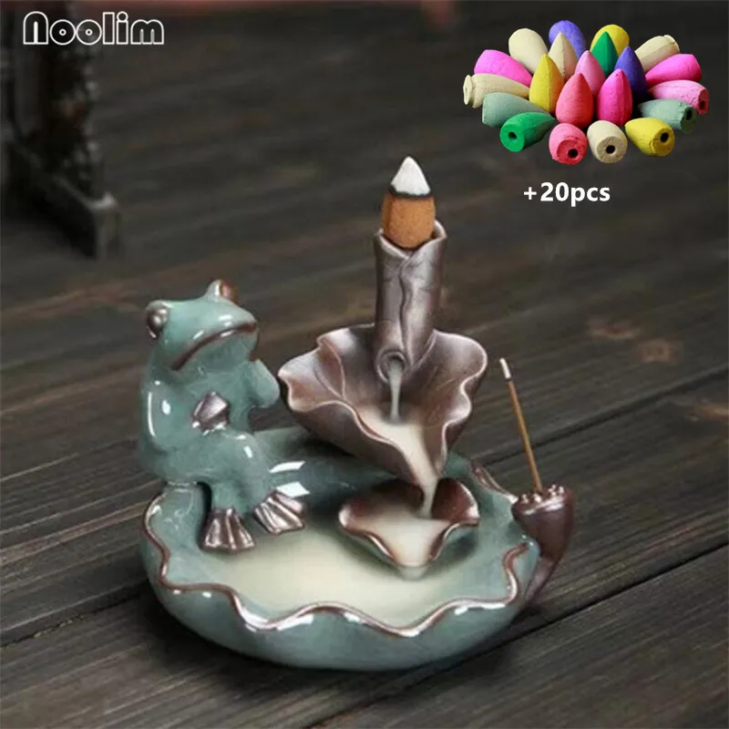 With 20pcs mixed-C Ge печи маленький монах обратного потока благовоний горелка Керамическая Тыква лягушка водопад держатель для благовоний офис Домашний декор+ 20 шт благовоний конусов - Цвет: With 20pcs mixed-C