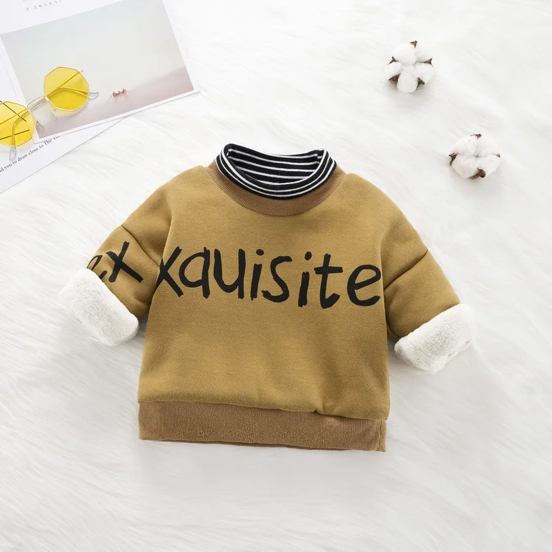 Fashion Boys Sweatshirts Winter New Kids Letter Thicken Sweater Children Girls Warm Plus Velvet Outwear Hoodies | Детская одежда и