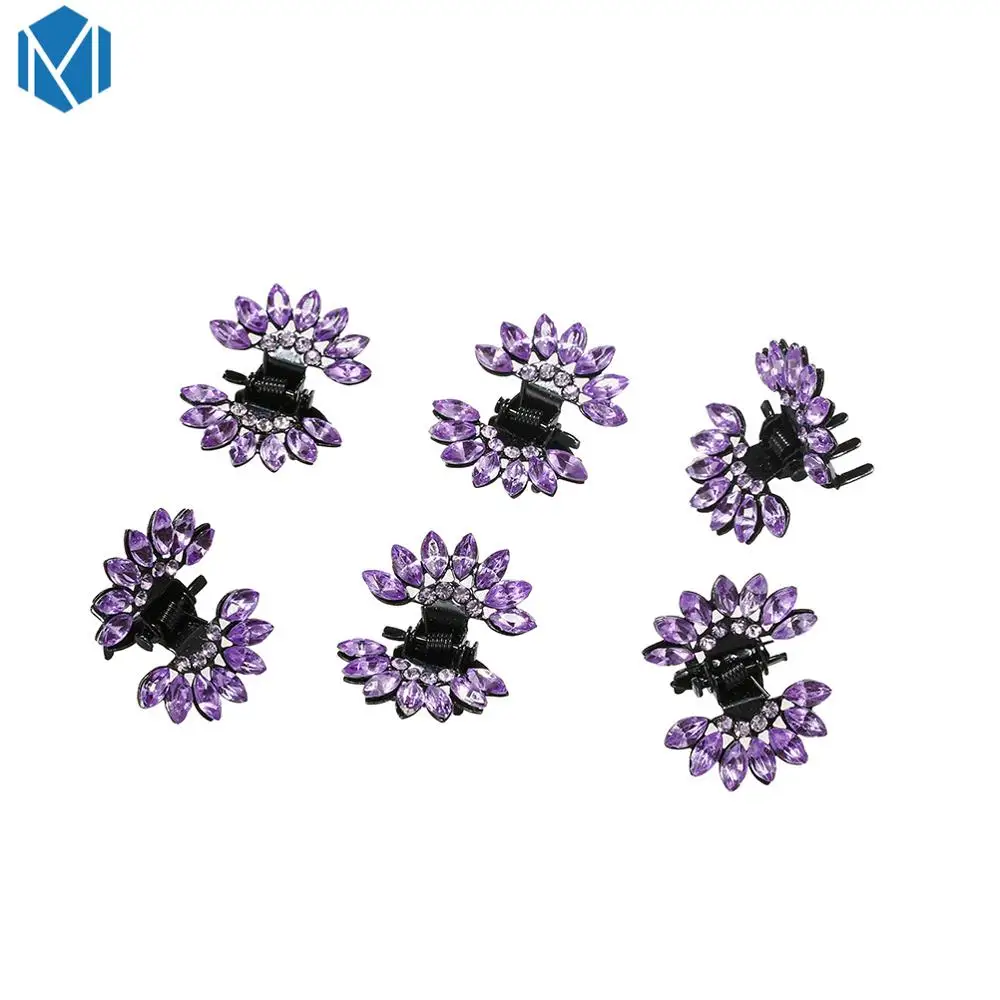 Style A-Purple Супер ткань 6 шт./компл. с украшением в виде кристаллов Стразы цветок зажим для волос заколка со стразами Блестящие и изображением бабочки для девочек аксессуары украшения для волос Для женщин свадебные Заколки для волос - Цвет: Style A-Purple