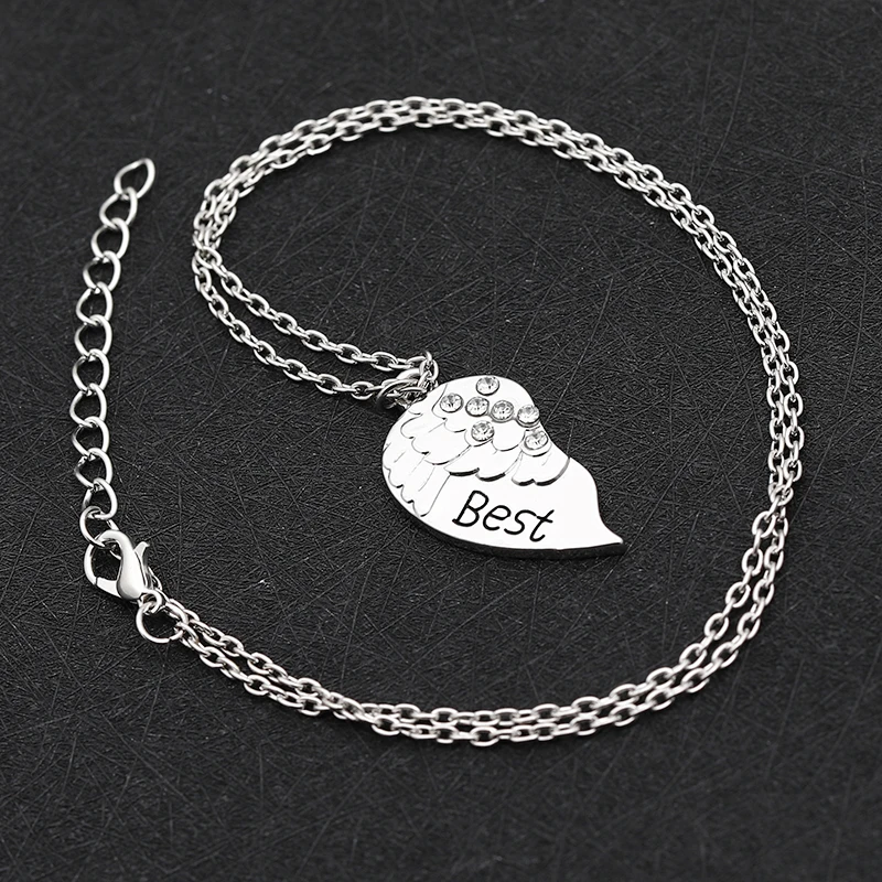 Ожерелье Zhijia trendy BFF с сердцем, разбитым на две части, из кристаллов с крыльями ангела и головоломкой, для лучших друзей навсегда. Дружеские украшения.