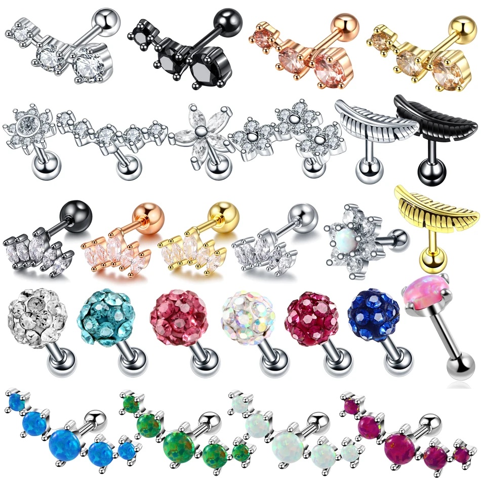 

1PC Steel Crystal Ear Stud Helix Bar Piercings Lobe Earring Tragus Barbell Piercings Orelha Cartilagem Conch Helix Rings Jewelry