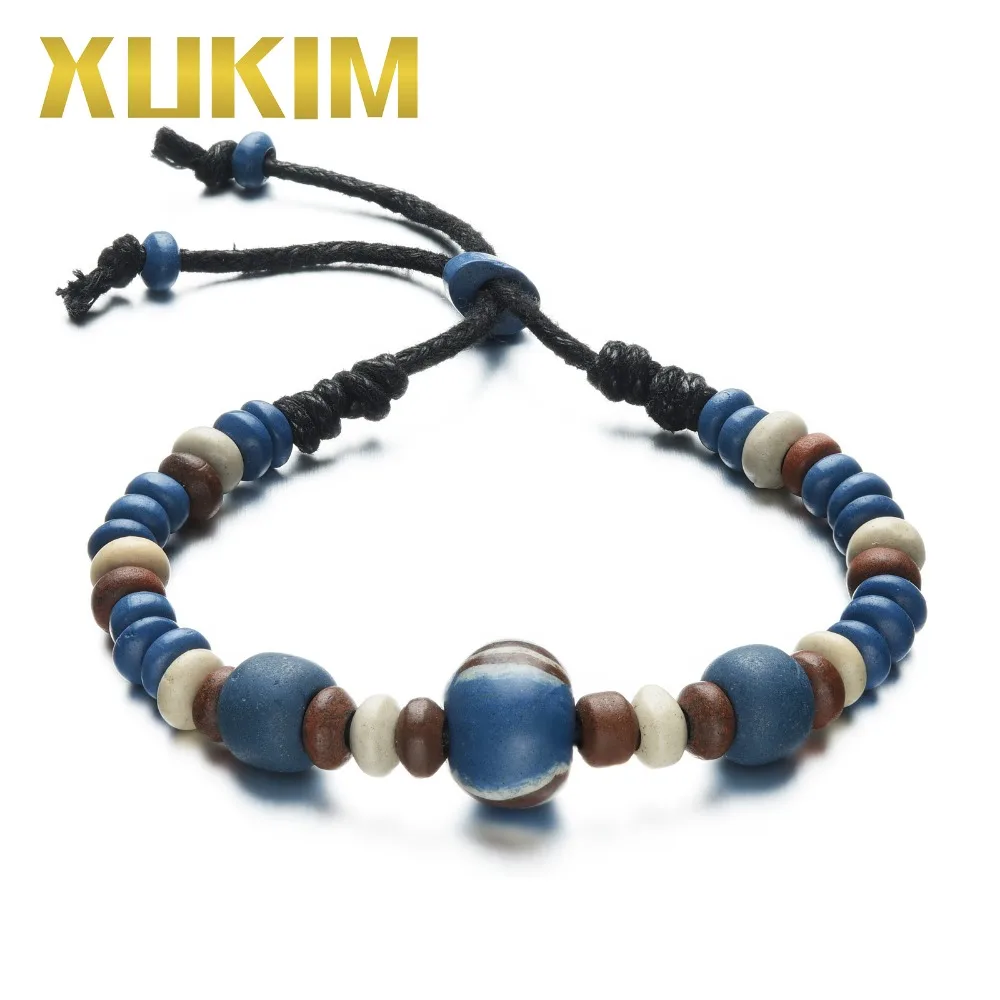 Xukim ювелирные изделия модный синий браслет с керамическими бусинами веревка