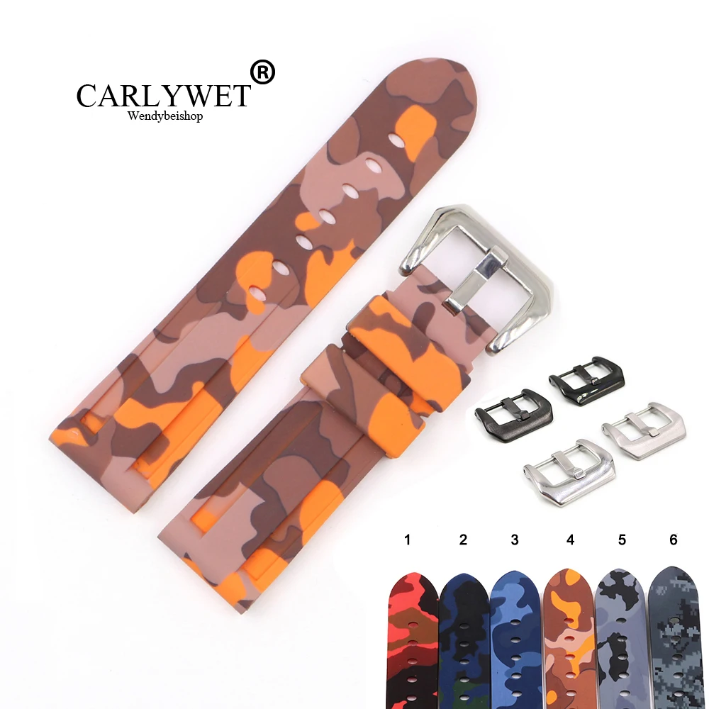 

CARLYWET 22 24mm Camo Orange Grey Waterproof Silicone Rubber Replacement Wrist Watch Band Loops Strap For Panerai Luminor