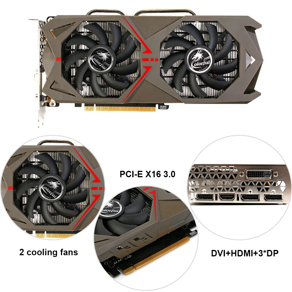 Красочная видеокарта NVIDIA GeForce GTX 1060 GPU 6GB GDDR5 192bit Gaming 6144M PCI-E X16 3,0 VR Ready DVI+ HDMI+ 3* DP порт