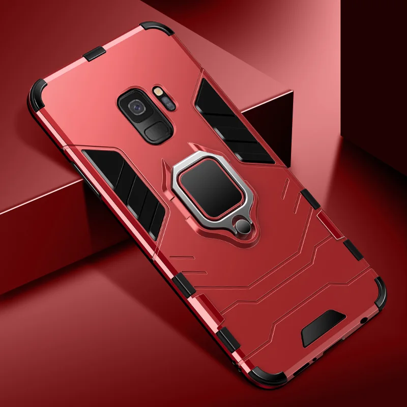 Красный ITEUU Антидетонационная подставка держатель Броня чехол для samsung Galaxy S9 S9 Plus чехол противоударный чехол для samsung s9 s9plus - Цвет: Красный