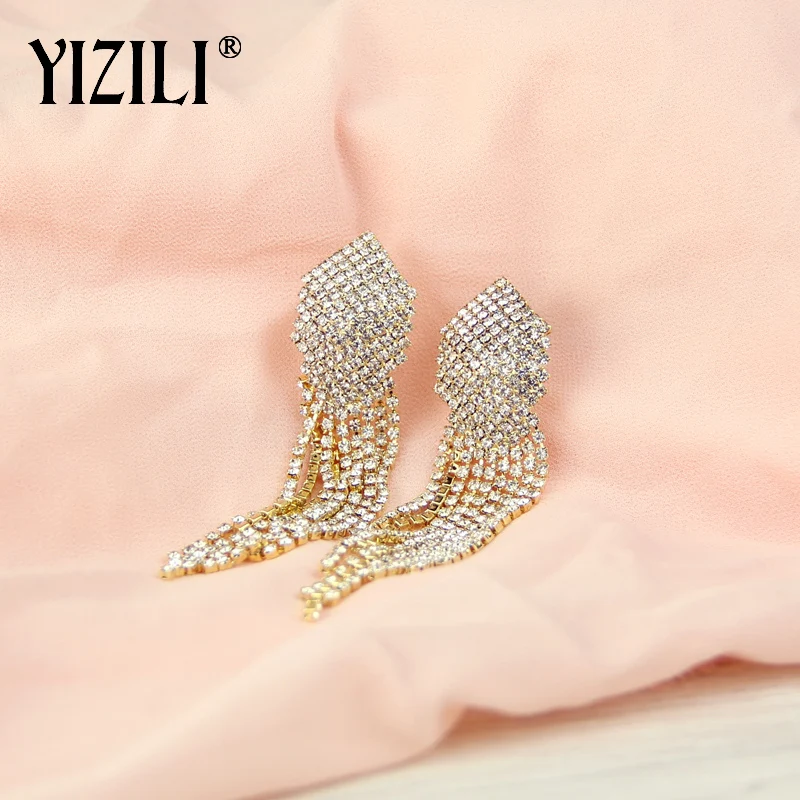 YIZILI 2018 большие серьги с кисточками блестящие элегантные цепочки когтями для
