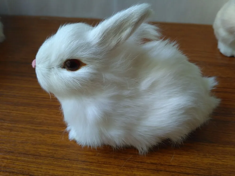 

simulation prone rabbit 14x8x11cm plastic&real furs white rabbit model handicraft prop home decoration gift d2359
