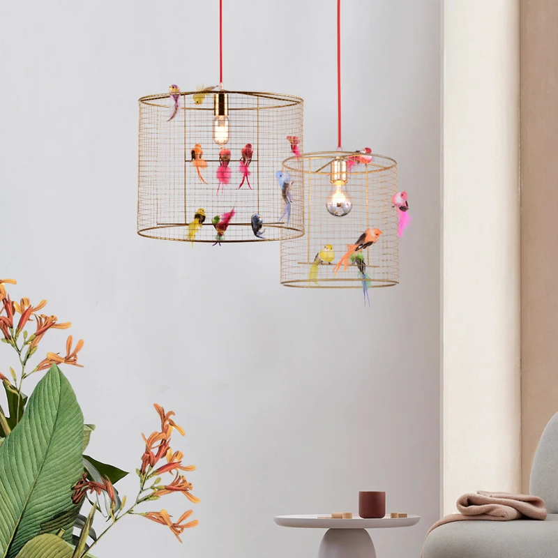 

Nordic Rural Design Restaurant Birdcage Pendant Light Fashion Creative Golden Living Room Cafe Study Suspension Light Fixtures