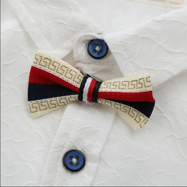 2017 Весна и осень мальчиков чистого белого цвета рубашка с галстук бабочка