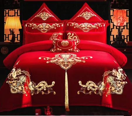 

Wedding Dahong cotton Embroidery Wedding bedding eight sets of pure cotton embroidery bedding