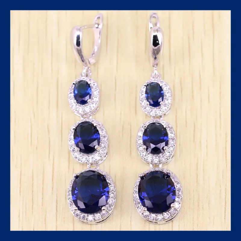 Reginababy 925 stamp New Arrival White crystal Blue stone zircon Silver color Jewelry Women Long Drop Earring | Украшения и