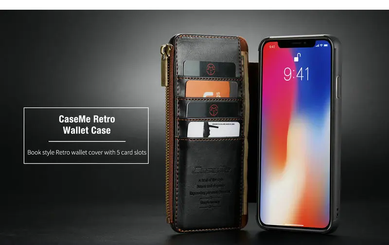 Чехол мне бумажник чехол для iPhone XR XS Max чехол-кошелек на молнии, держатель для карт Кожаный чехол-бампер-чехол для iPhone XS Max съемный чехол для телефона
