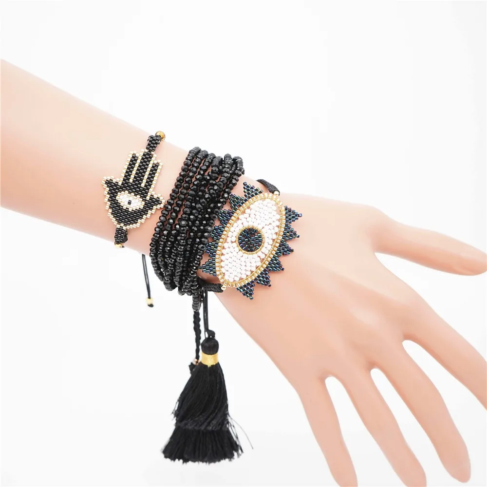 MI-S190028 Crystal Go2boho MIYUKI браслет evil eye Hamsa ручной работы ювелирные изделия Pulseras Зеленый Кристалл для женщин кисточкой ручной работы Insta Мода - Окраска металла: MI-S190028 Crystal