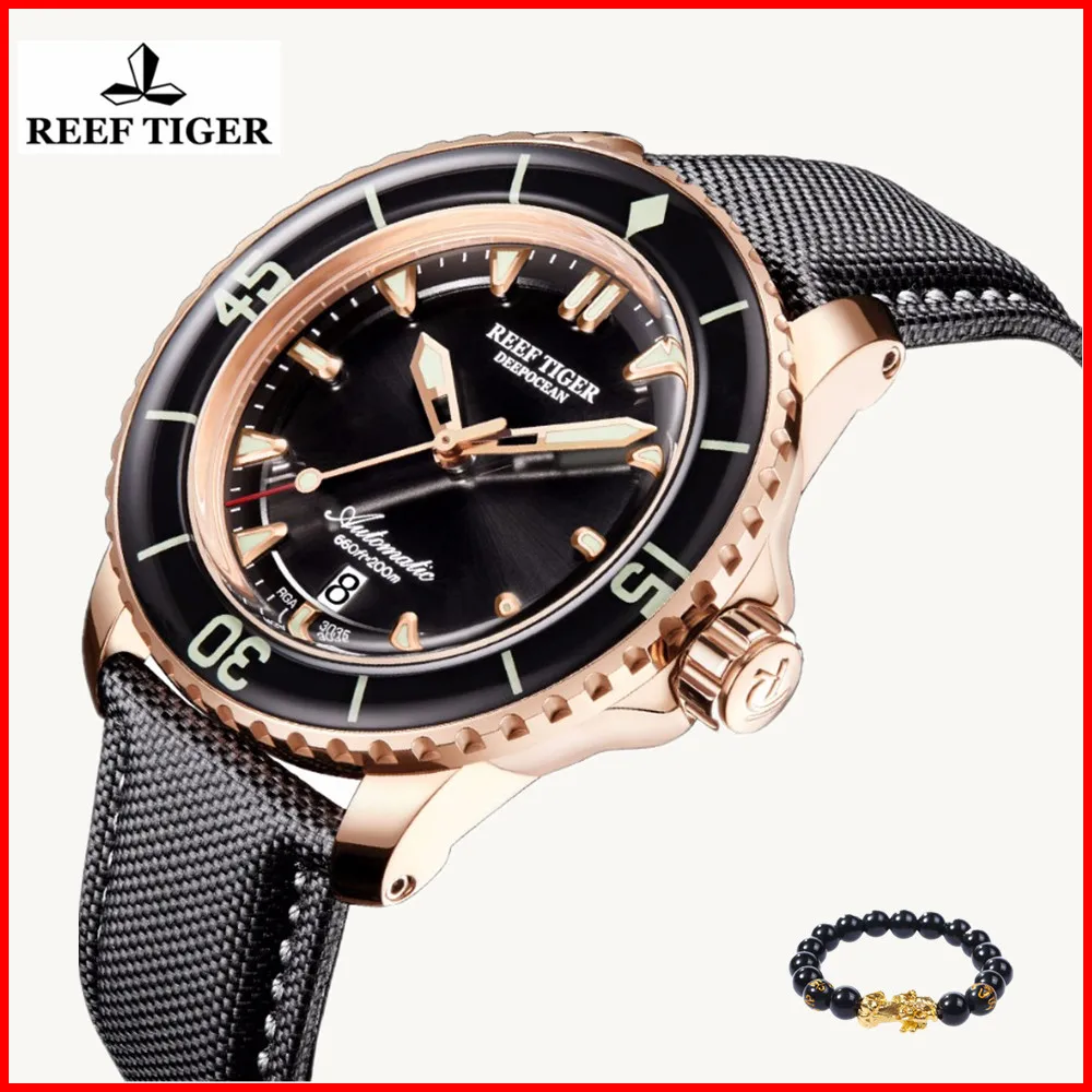 Мужские часы Reef Tiger водонепроницаемые автоматические швейцарские для дайвинга 200