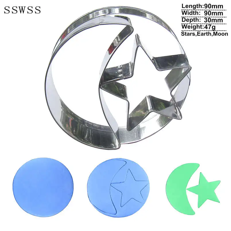 Connect Earth Moon Stars Three Cutters Combinations Cookie Cutter Baking Molds Cake Decorating Fondant Tools Direct Selling | Дом и сад