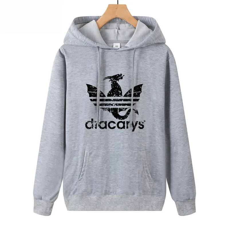 Dracarys Винтажный стиль толстовка с капюшоном Игра престолов Daenerys Drogon Fire толстовка с капюшоном для мужчин и женщин тонкий раздел пуловер - Цвет: Light gray 3