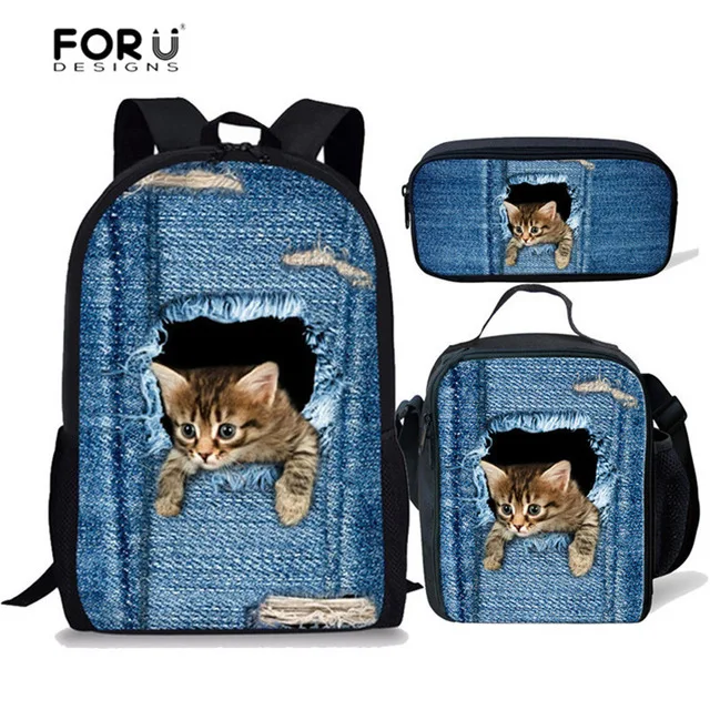 C3301CGK FORUDESIGNS/3 шт./компл. очаровательного котенка кошки школьные сумки для девочек ортопедический рюкзак школьный рюкзак в ученики начальной школы детская книга Сумка - Цвет: C3301CGK