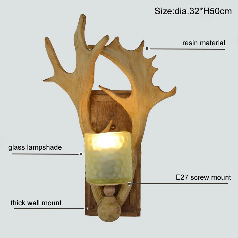 American Village Decoration Stairs Antler Wall Lamp Nordic Personality Bedside Aisle Lighting with glass lamp shade | Лампы и