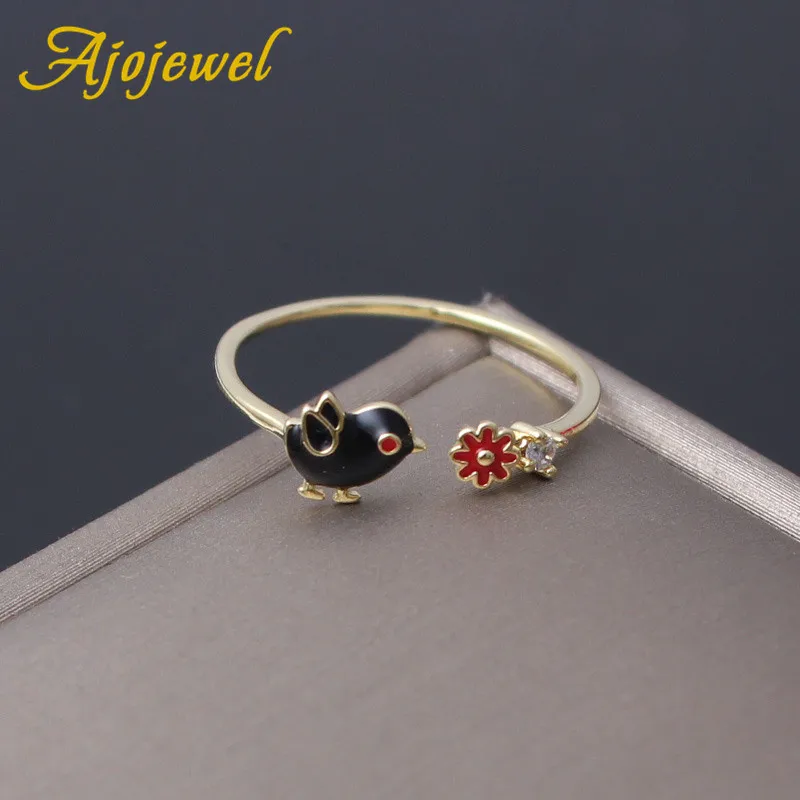 Роскошное красное цветочное кольцо Ajojewel из черной эмали и птицы регулируемые
