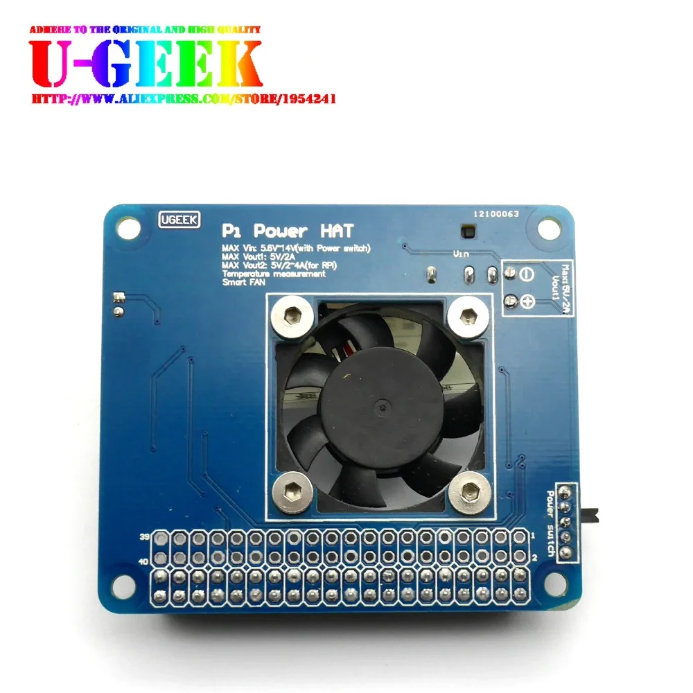 

UGEEK Pi Power HAT Board with Programmable Smart Temperature Control Fan|6V~14V input|4A outmax|For Raspberry Pi 3B+/3B/3A+/zero