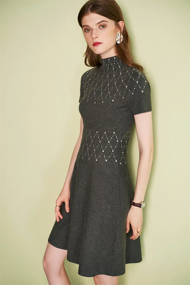 Tunjuefs Горячая блестки вязаное платье для женщин Vestido молнии элегантный Bodycon водолазка с коротким рукавом халат пуловеры осень