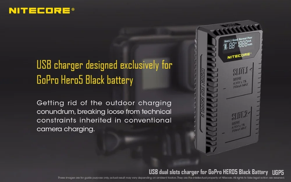 Nitecore UGP5 двойной слот цифровой зарядное устройство для GoPro Hero5 черный аккумулятор